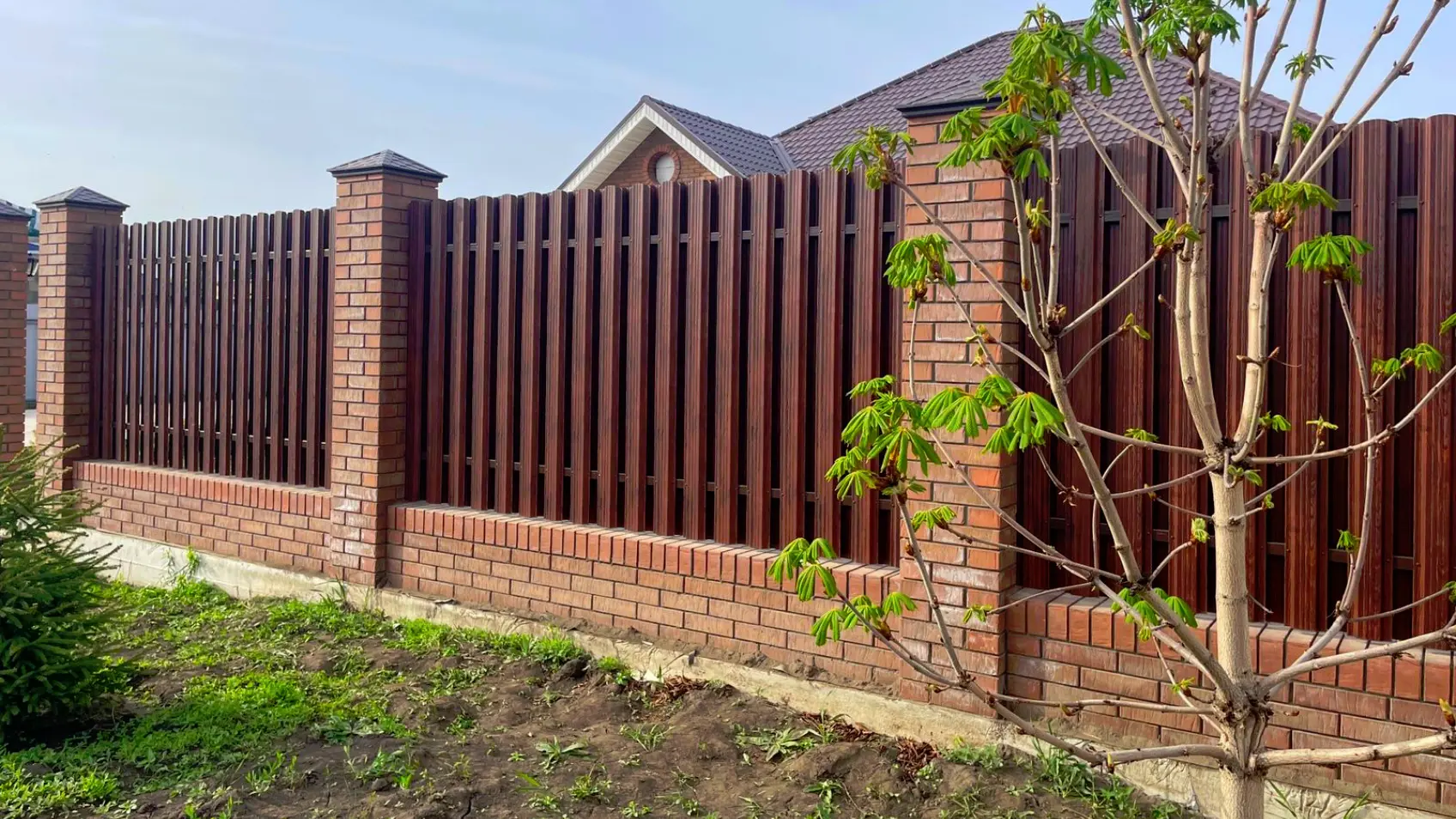 Фото 1 Забор шахматка штакетник Широкий Античное Дерево 3D двусторонний