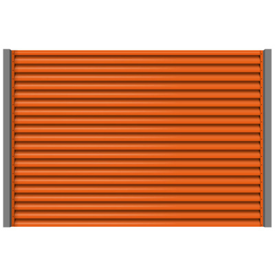 Секция забора жалюзи из ламелей еврожалюзи RAL2004 Оранжевый Апельсин с металлическими столбами анфас